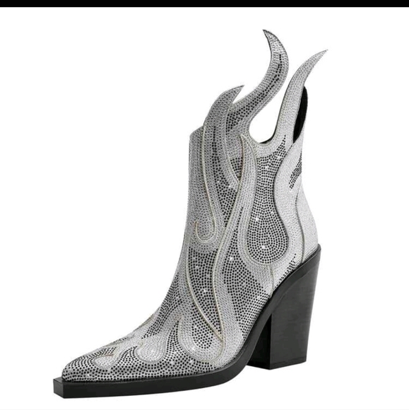 Shoes - NEW RHINESTONE COWGIRL BOOTS SPARKLY POINTED TOE BLOCK HEEL ANKLE BOOTIES